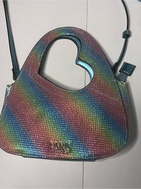 Paris Hilton Iridescent Rainbow Heart-Handle Mini Bag with Teal Trim